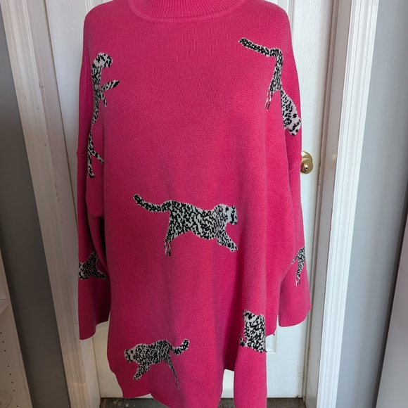 Sweaters - Pink Leopard Print Women's Sweater